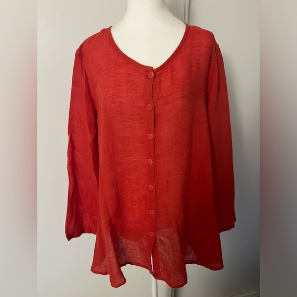 Flax Linen Blend Lagenlook Button Front Tunic Small - Picture 2 of 7